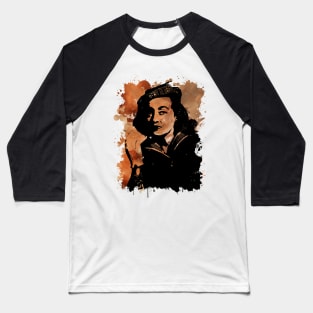 Bette Davis Smoke - Brown Watercolor Splash Baseball T-Shirt